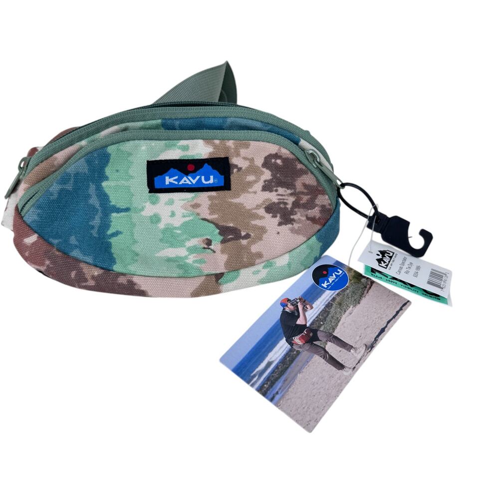 Kavu Spectator Hip Fanny Bag Green Rio Tie Dye Canvas Belted Zipper 9204-1889